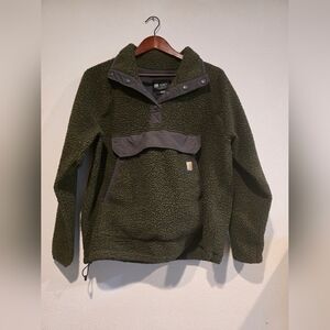 Carhartt Pullover Fleece Pile Sweater  Large Snap Relaxed Fit Anorak Olive Green